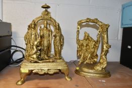 TWO GILT METAL HINDU RELIGIOUS FIGURES, comprising Radha and Krishna swinging together, height 27cm,