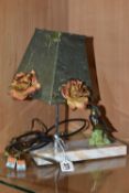 A FRENCH ART DECO TABLE LAMP, the rectangular marble plinth mounted with a cast metal bird, later