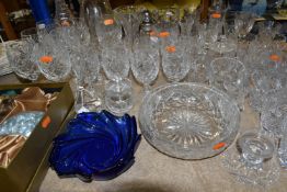 A QUANTITY OF CUT CRYSTAL AND OTHER GLASS WARES, approximately fifty pieces, to include a boxed