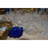 A QUANTITY OF CUT CRYSTAL AND OTHER GLASS WARES, approximately fifty pieces, to include a boxed