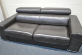 A BROWN LEATHER BED SETTEE, length 215cm x width 104cm x height 78cm with a Kalomos mattress (