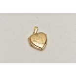 A HEART SHAPED LOCKET, engraved with foliate detail to the front, suspension loop stamped 750,