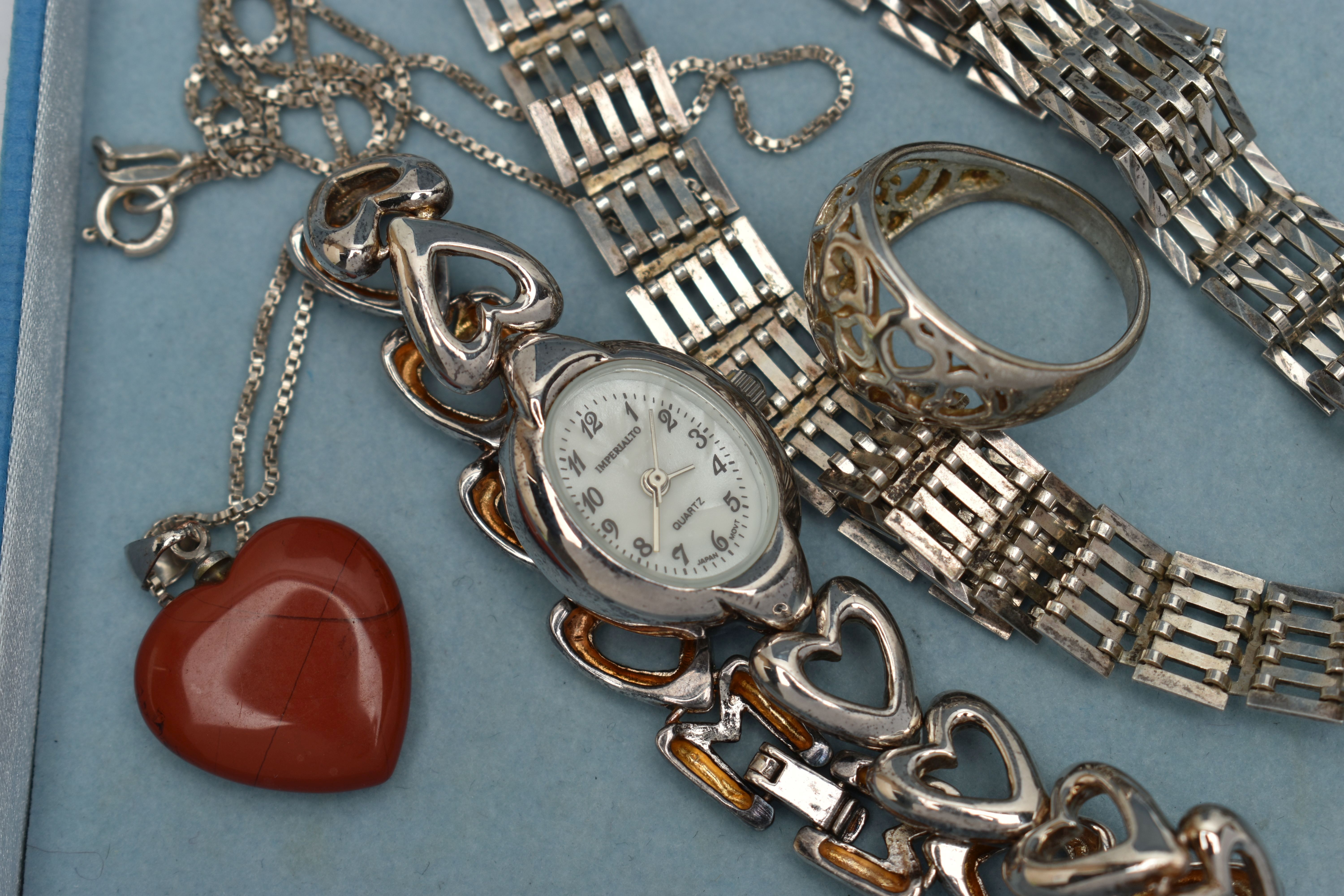 FOUR PIECES OF JEWELERY AND A WRISTWATCH, to include a silver gate bracelet necklace, fitted with - Image 2 of 3