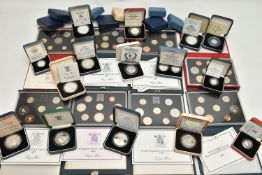 A QUANTITY OF SILVER SILVER PROOF AND PROOF COINAGE, to include Royal Mint proof year sets 1980, 84,