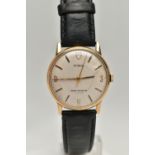 A GENTS 9CT GOLD 'TUDOR' WRISTWATCH, manual wind, round silvered dial signed 'Tudor Shock-