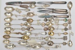 TWENTY THREE HALLMARKED SILVER TEASPOONS WITH REGIMENTAL BADGES, RIFLE SHOOTING PRIZES, ETC AND A