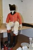 A SOFT TOY FIGURE OF A SEATED FOX DRESSED AS A HUNTSMAN, height approximately 89cm (1) (Condition