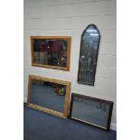 FOUR VARIOUS MODERN WALL MIRRORS, largest mirror measurements 117cm x 88cm (condition report:-all in
