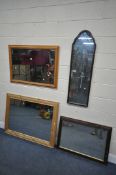 FOUR VARIOUS MODERN WALL MIRRORS, largest mirror measurements 117cm x 88cm (condition report:-all in