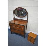 AN OAK THREE DRAWER DRESSING CHEST, with a single mirror, width 92cm x depth 48cm x height 148cm,