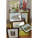 A SMALL QUANTITY OF PAINTINGS AND PRINTS ETC, to include a Royston Evans watercolour depicting