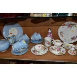 A COALPORT LADY 'PENELOPE', ELEVEN PIECES OF ROYAL CROWN DERBY 'DERBY POSIES' AND A WEDGWOOD BONE