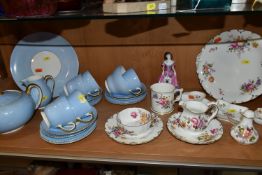 A COALPORT LADY 'PENELOPE', ELEVEN PIECES OF ROYAL CROWN DERBY 'DERBY POSIES' AND A WEDGWOOD BONE