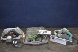 A CASED EXAKT EC310-GL SAW, a Bosch GHO-2-82 Electric Planer with guide and an unbranded Circular