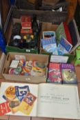 FOUR BOXES OF COLLECTABLE VINTAGE TINS, BOTTLES AND MISCELLANEOUS ITEMS, to include four 1920-1930's