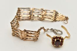 A BRACELET AND RING, both AF, to include a yellow metal seven bar gate bracelet, missing original