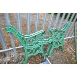 TWO PAIRS OF GREEN PAINTED CAST IRON GARDEN BENCHES (condition: -paint peeling) (4)