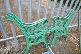 TWO PAIRS OF GREEN PAINTED CAST IRON GARDEN BENCHES (condition: -paint peeling) (4)