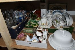 THREE BOXES AND LOOSE CERAMICS AND GLASSWARES, to include Coalport Minuettes figurines: Joanne,