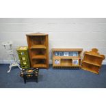 A SELECTION OF OCCASIONAL FURNITURE, to include a wall mounted plate shelving unit, an oak open