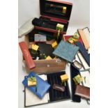 A BOX OF ASSORTED EMPTY JEWELLERY BOXES, for necklaces, cutlery boxes, rings, watches etc