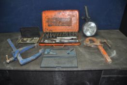 A COLLECTION OF ENGINEERING TEST EQUIPMENT AND TOOLS including a Moore and Wright 1-4in