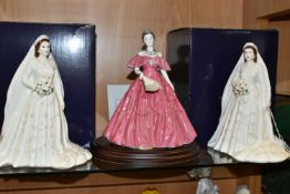 THREE ROYAL WORCESTER FIGURINES, comprising two boxed 'Her Majesty The Queen Elizabeth II' diamond
