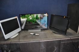 A TOSHIBA 32WD3A63DB 32in SMART TV with remote and two Marks and Spencer 22in TVs (neither has