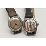 TWO VINTAGE HAND WOUND WRISTWATCHES ON STRAPS, to include a Favre-Leuba Sea-King, silver mirrored