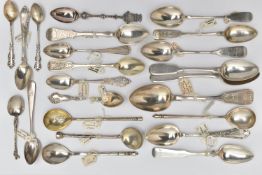 A BAG OF LATE 19TH AND 20TH CENTURY RUSSIAN SILVER AND WHITE METAL SPOONS, various patterns and