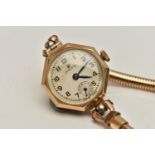 A LADYS 9CT GOLD 'ROLEX' WRISTWATCH, manual wind, round silver dial signed 'Rolex' (worn), Arabic