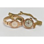 TWO 9CT GOLD CASED WRISTWATCHES, two ladys watches, the first AF, manual wind, round mother of pearl