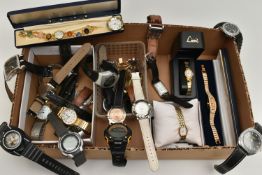 A BOX OF ASSORTED WRISTWATCHES, ladys and gents watches with names to include 'Rotary, Limit, Seiko,