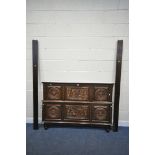 AN 20TH CENTURY FRENCH OAK 5FT BRETON BEDSTEAD, with side rails (condition report:-missing slats,