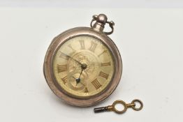 A SILVER OPEN FACE POCKET WATCH AND PAIRING CASE, key wound movement, Roman numerals, subsidiary