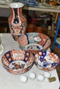 A GROUP OF ORIENTAL PORCELAIN, ETC, MOSTLY LATE 19TH CENTURY JAPANESE IMARI, comprising a pair of
