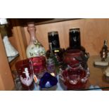 TEN PIECES OF LATE 19TH AND 20TH CENTURY GLASSWARE, including a cranberry glass Mary Gregory beaker,