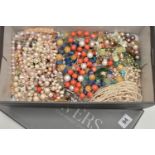 A BOX OF ASSORTED JEWELLERY, to include five semi-precious gemstone necklaces, gemstones to