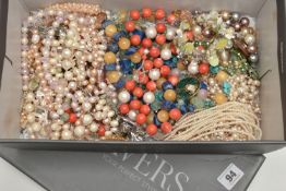 A BOX OF ASSORTED JEWELLERY, to include five semi-precious gemstone necklaces, gemstones to