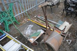 A SELECTION OF GARDEN TOOLS, to include a selection of garden hand tools, a galvanised