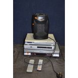 FOUR ITEMS OF HOUSEHOLD ELECTRICALS including a Panasonic video, two DVD players and a fan heater (