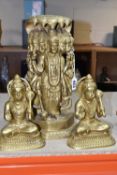 THREE GILT METAL RELIGIOUS HINDU FIGURES, comprising two Lord Hanuman figures, height 17cm, together