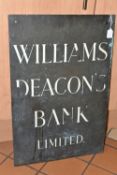 A LARGE COPPER WALL SIGN, white enamelled wording 'Williams Deacon's Bank Limited' (1771-1890),