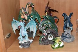 SIX RESIN DRAGON FIGURES, including two by Nemesis Now and two limited editions, height of tallest