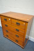 AN EDWARDIAN WALNUT CHEST OF TWO SHORT OVER THREE LONG DRAWERS, width 89cm x depth 49cm x height