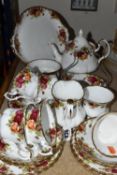 ROYAL ALBERT 'OLD COUNTRY ROSES' PATTERN TEA WARE, comprising teapot, milk jug, sugar bowl, cake