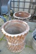 A PAIR OF TREACLE GLAZED PLANTERS, diameter 35cm x height 39cm (condition: -both with chips,