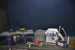 A WOLF ROUTER TABLE WITH A ROCKWORTH 1/4in ROUTER ATTACHED, a Powercraft wall chaser with laser (