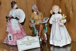 THREE ROYAL DOULTON INTERNATIONAL COLLECTORS CLUB FIGURES AND A NAME PLAQUE, the figures