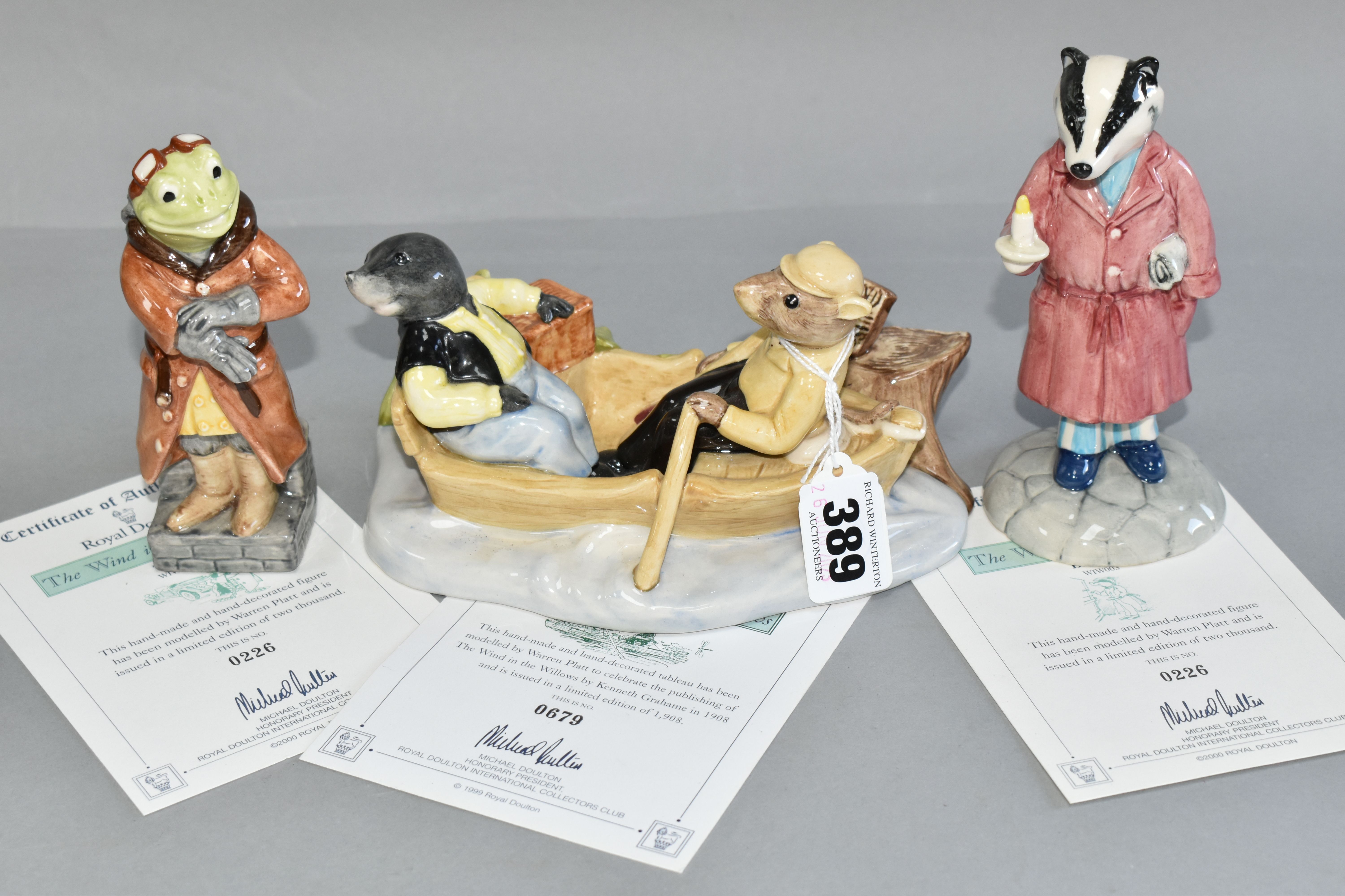 THREE ROYAL DOULTON BESWICK WARE 'THE WIND IN THE WILLOWS' LIMITED EDITION FIGURES, comprising 'On